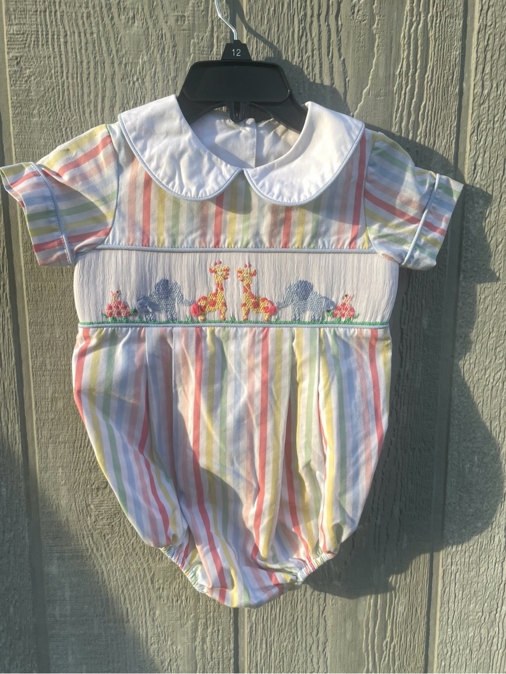 Shrimp & grits kids Pastel Stripe Smocked Noahs Ark Baby One-Piece sz 9mths